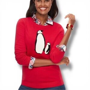TALBOTS Supersoft Penguin Crewneck Sweater - 2X Red Pop